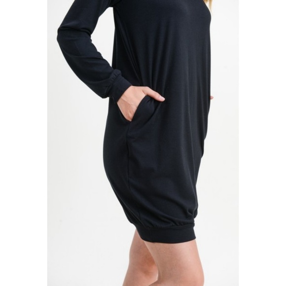 Women's Casual Soft Sweatshirt Dress Solid Black - Picture 7 of 8